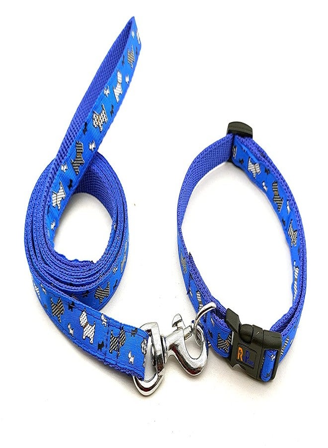 Pups&Pets Dog Collar and Leash Set Puppy Printed, Adjustable Nylon Collar with Leash for Small Dogs and Puppies, Quick Release and Breathable Collar Set for Puppies, Dog & Cat 15 MM (Blue - Pattern 4) - Image 2